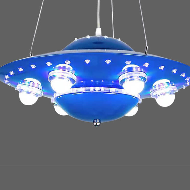 Contemporary Creative Kids Spaceship Iron Glass LED Chandelier For Bedroom Cuvalon