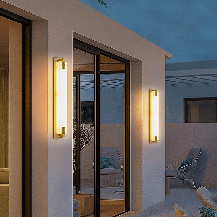 Modern Transitional Rectangular Copper Marble LED Outdoor Wall Sconce Lamp For Outdoor Patio Cuvalon