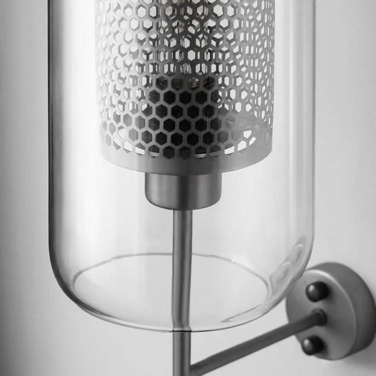 Contemporary Industrial Cylinder Glass Shade Iron Finish Frame 1-Light Wall Sconce Lamp For Bedroom Cuvalon