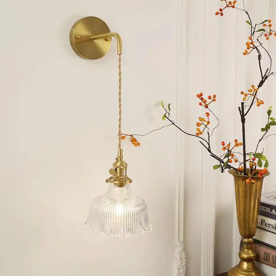 Nordic Modern Minimalist Flower Copper Glass 1-Light Wall Sconce Lamp Cuvalon