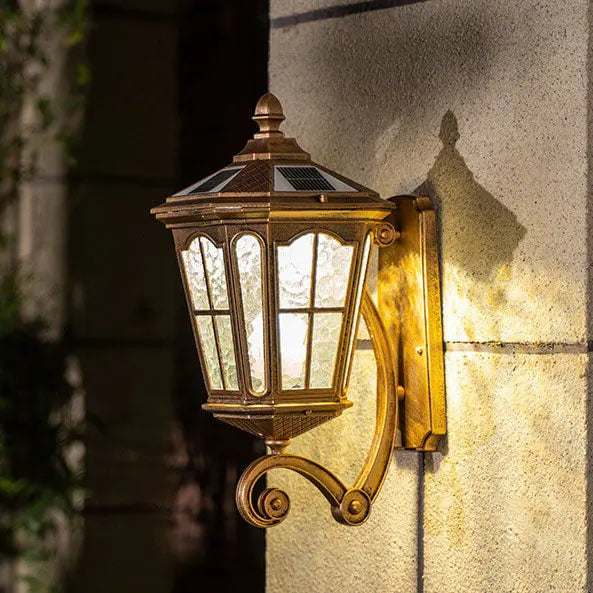 European Solar Outdoor Lantern Aluminum Glass Waterproof 1-Light Wall Sconce Lamp Cuvalon
