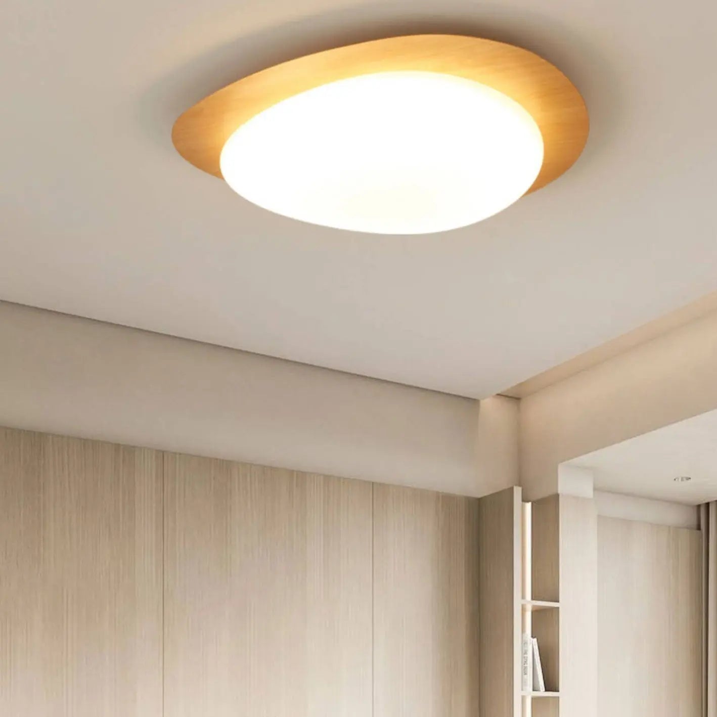 Nordic Iron Wood Grain Pebble LED Flush Mount Ceiling Light Cuvalon