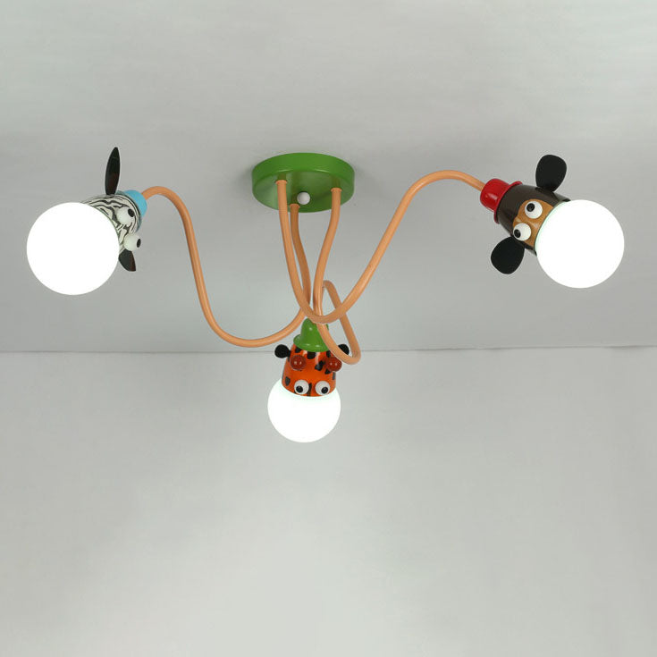 Cartoon Creative Animal Light Head 3/4/5 Light Kids Semi-Flush Mount Ceiling Light Cuvalon