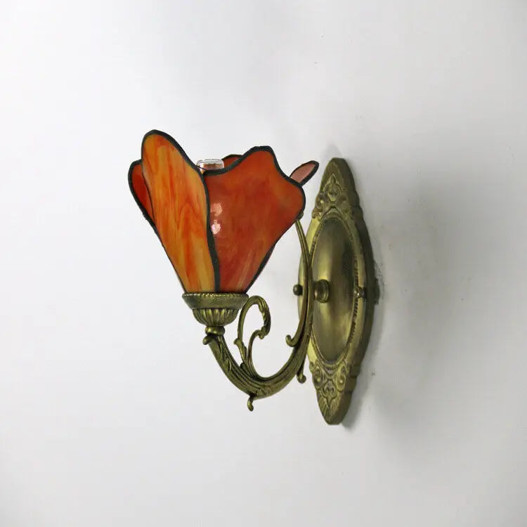 Vintage Tiffany Petals Stained Glass 1-Light Wall Sconce Lamp Cuvalon