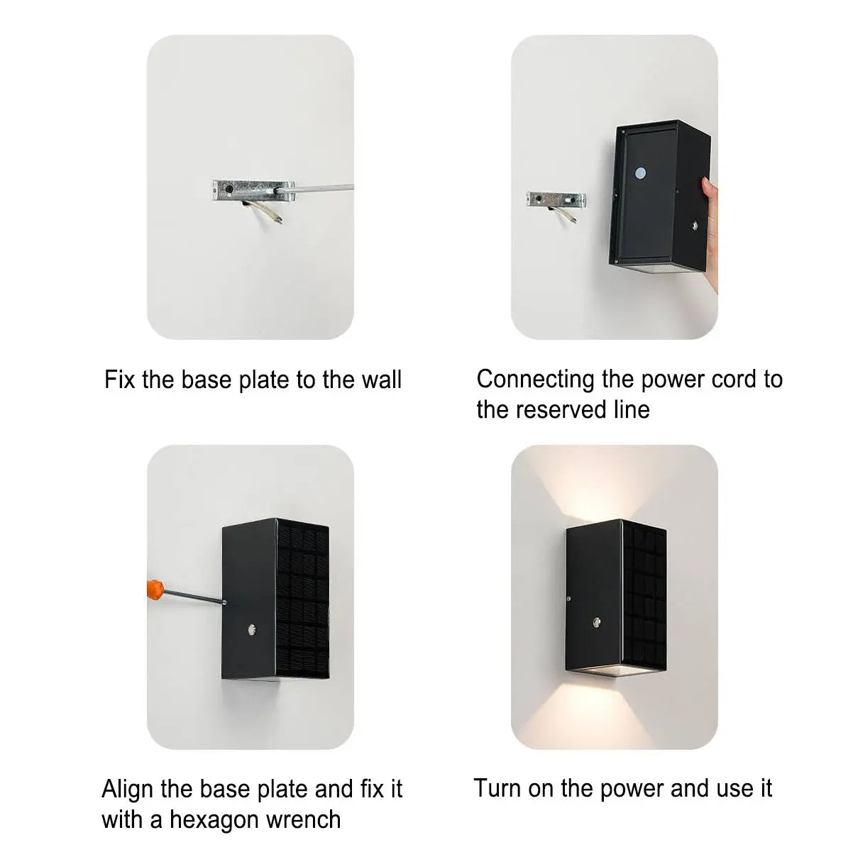 Modern Solar Black Rectangular Die-Cast Aluminum Solar LED Outdoor Wall Light Cuvalon