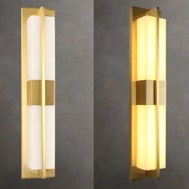 Modern Transitional Rectangular Copper Marble LED Outdoor Wall Sconce Lamp For Outdoor Patio Cuvalon