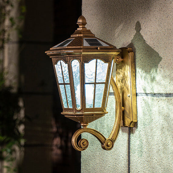 European Solar Outdoor Lantern Aluminum Glass Waterproof 1-Light Wall Sconce Lamp Cuvalon