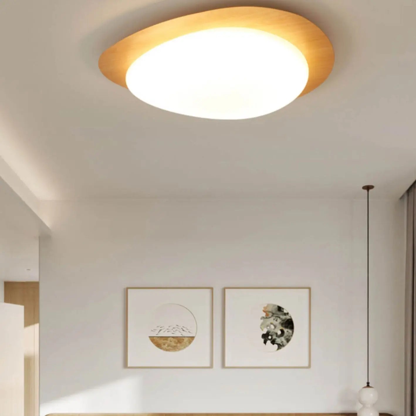 Nordic Iron Wood Grain Pebble LED Flush Mount Ceiling Light Cuvalon
