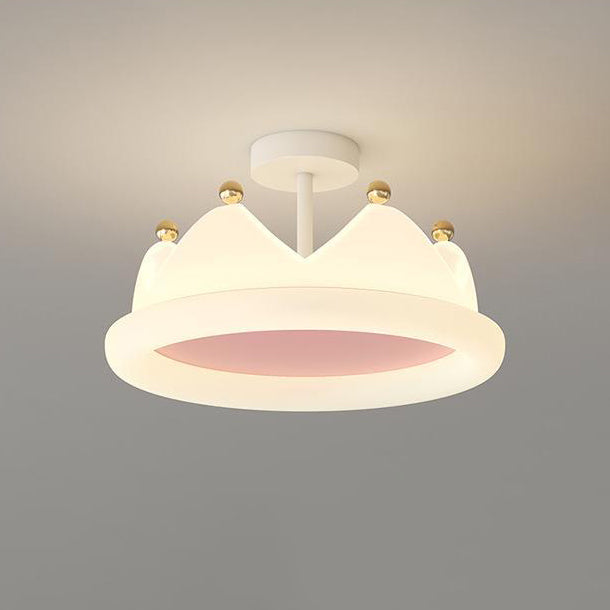 Contemporary Creative Kids Crown Iron PE LED Semi-Flush Mount Ceiling Light For Bedroom Cuvalon