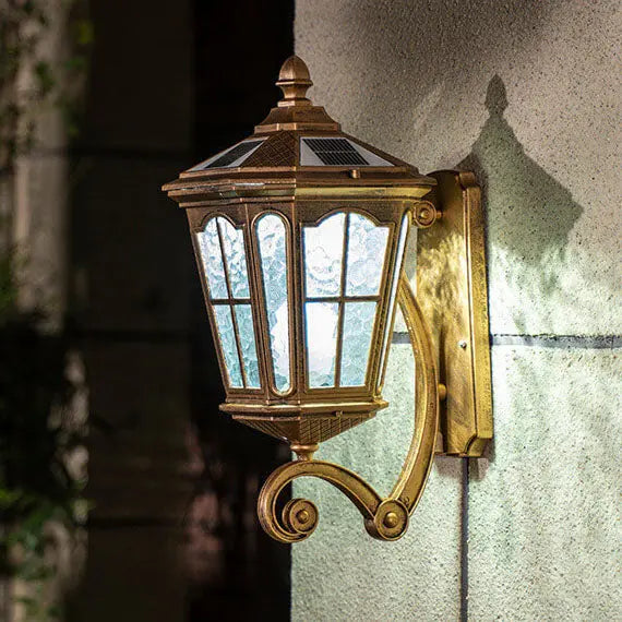 European Solar Outdoor Lantern Aluminum Glass Waterproof 1-Light Wall Sconce Lamp Cuvalon