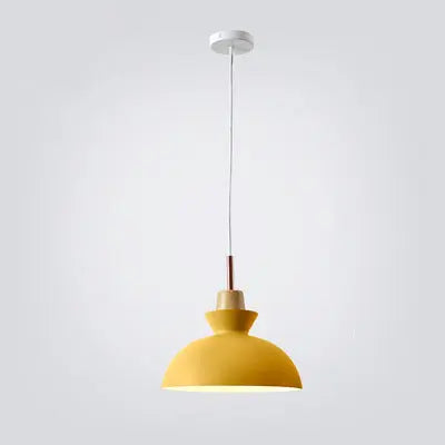 Contemporary Nordic Oak Wood Iron Bell Cone Dome 1-Light Pendant Light For Living Room Cuvalon