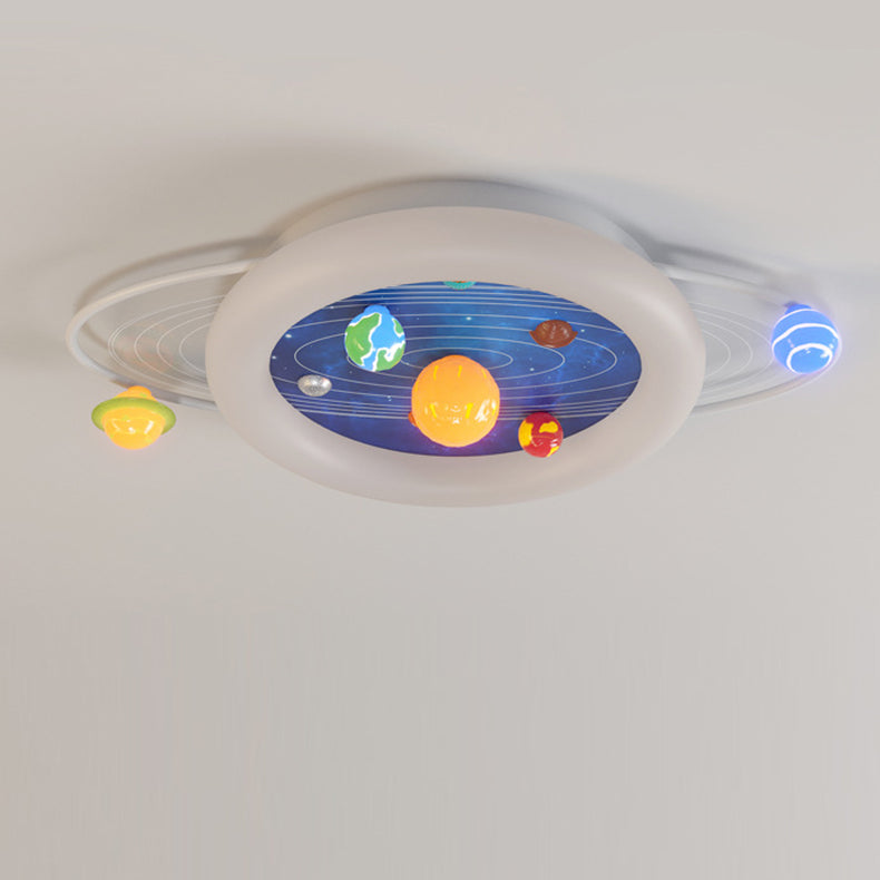 Modern Minimalist Children Round Planet Iron Resin Acrylic LED Flush Mount Ceiling Light For Bedroom Cuvalon