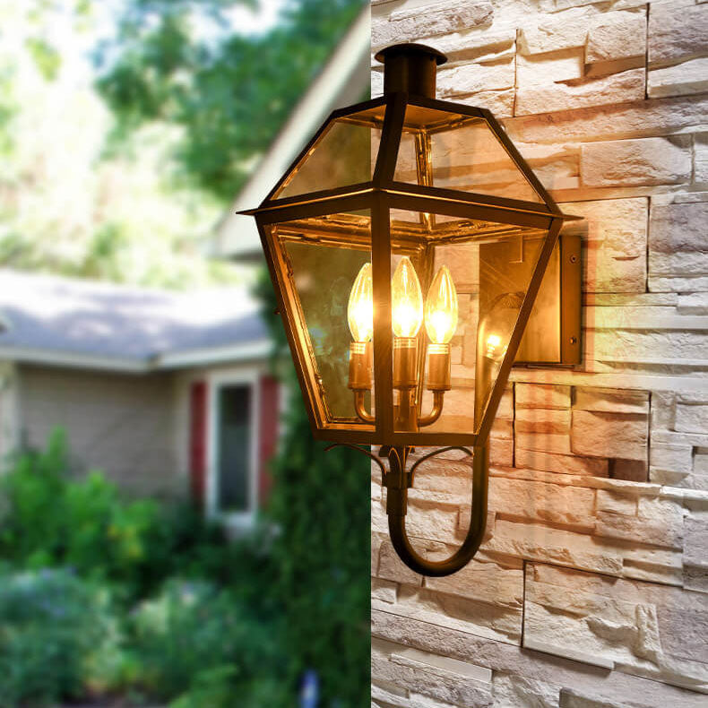 Industrial Waterproof Glass Lantern Iron 3-Light Outdoor Wall Sconce Lamp Cuvalon