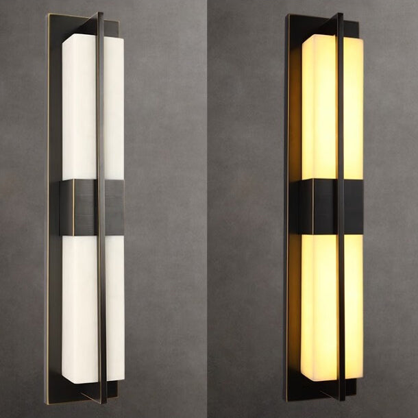 Modern Transitional Rectangular Copper Marble LED Outdoor Wall Sconce Lamp For Outdoor Patio Cuvalon