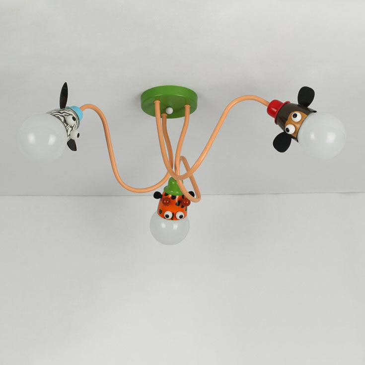 Cartoon Creative Animal Light Head 3/4/5 Light Kids Semi-Flush Mount Ceiling Light Cuvalon