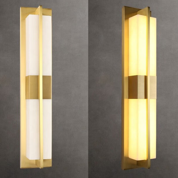 Modern Transitional Rectangular Copper Marble LED Outdoor Wall Sconce Lamp For Outdoor Patio Cuvalon
