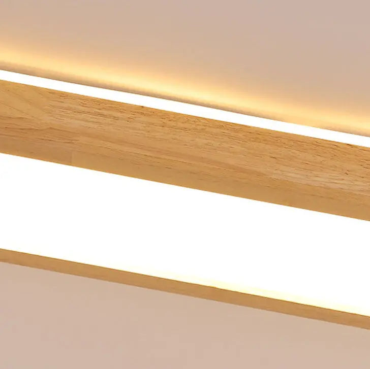 Japanese Minimalist Log Rectangular Walnut LED Flush Mount Ceiling Light Cuvalon
