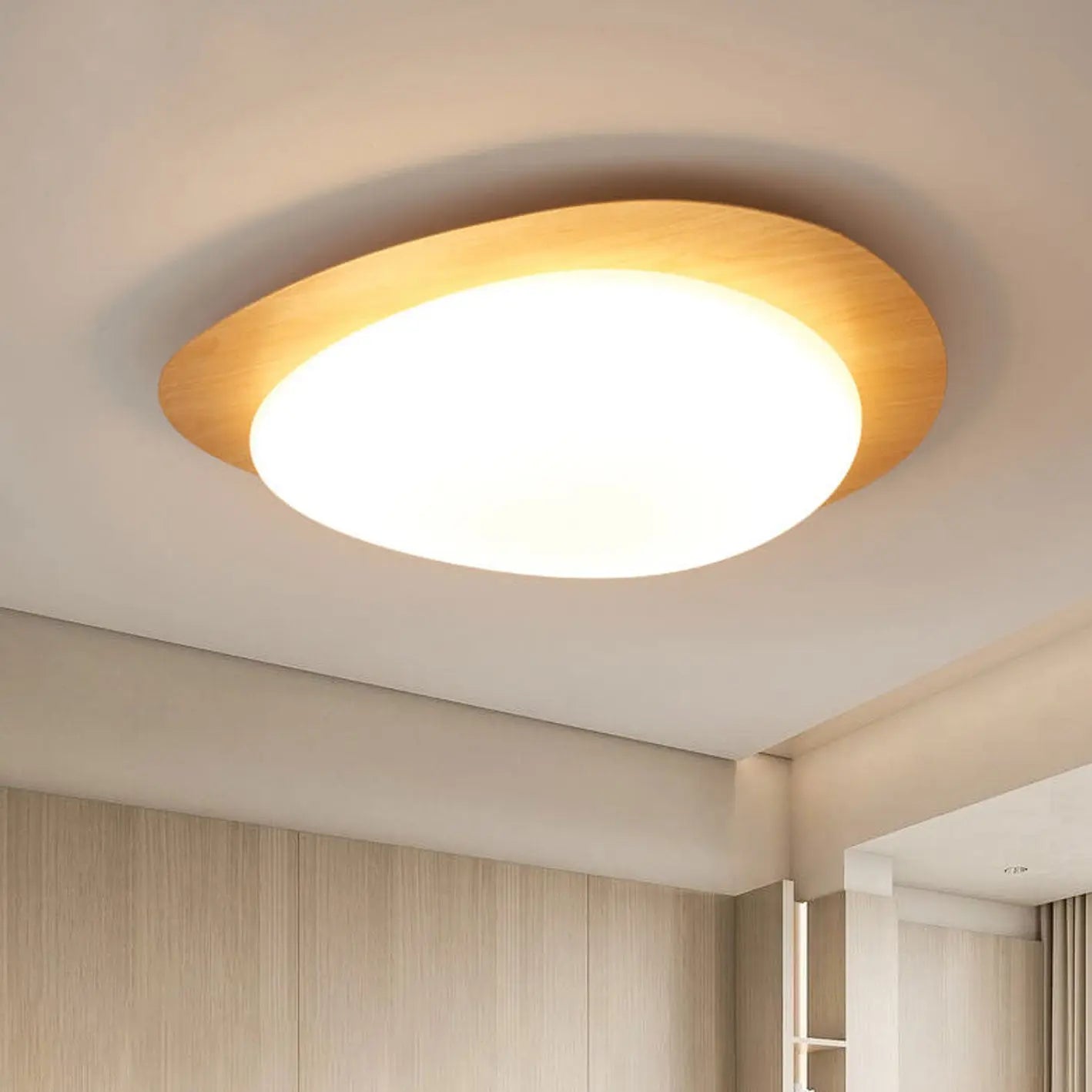 Nordic Iron Wood Grain Pebble LED Flush Mount Ceiling Light Cuvalon