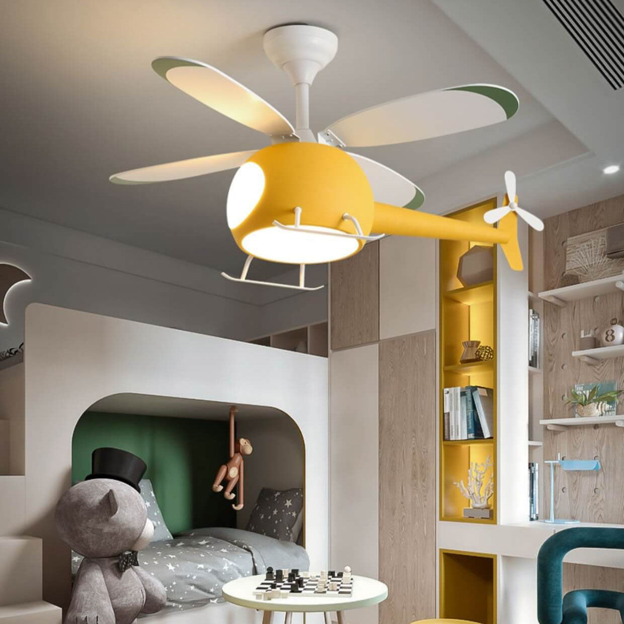 Simple Cartoon Aircraft LED Downrods Ceiling Fan Light Cuvalon