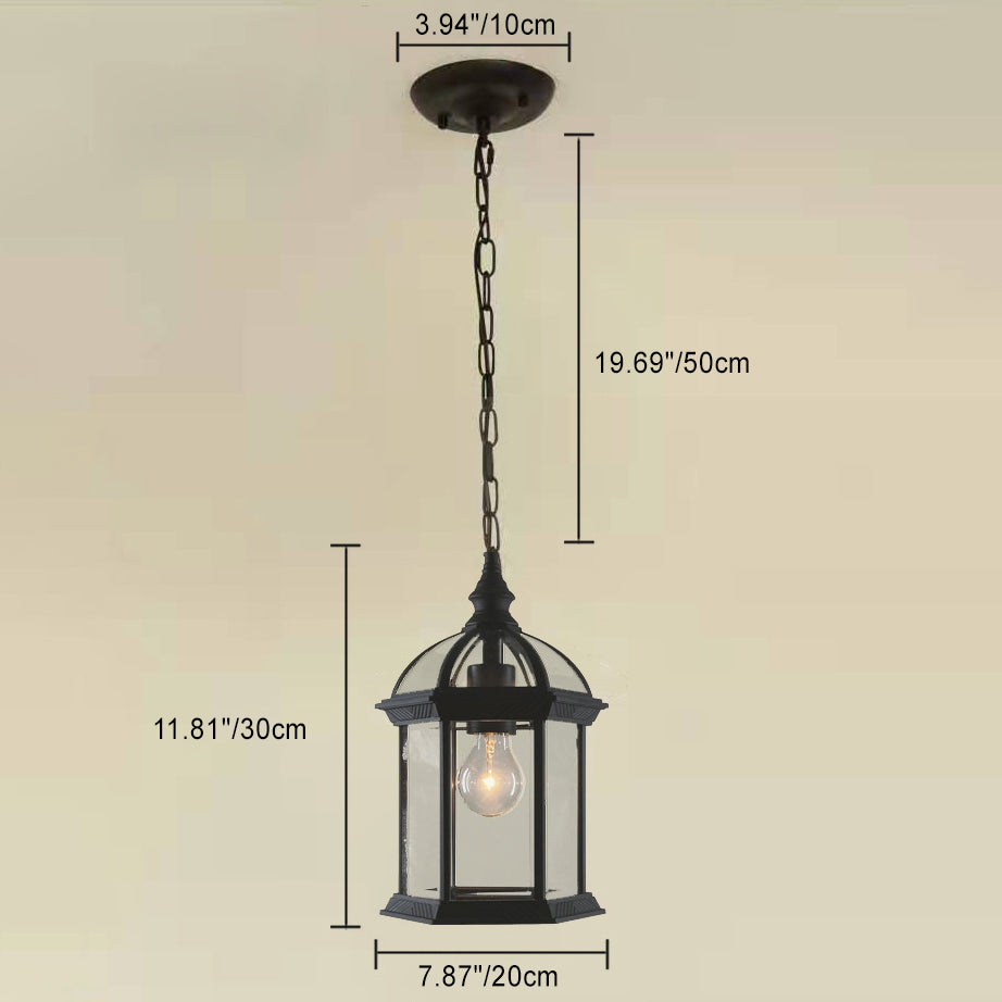 Modern Minimalist Hexagonal Column Aluminum Glass 1-Light Outdoor Pendant Light For Garden Cuvalon
