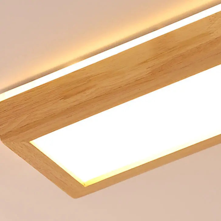 Japanese Minimalist Log Rectangular Walnut LED Flush Mount Ceiling Light Cuvalon