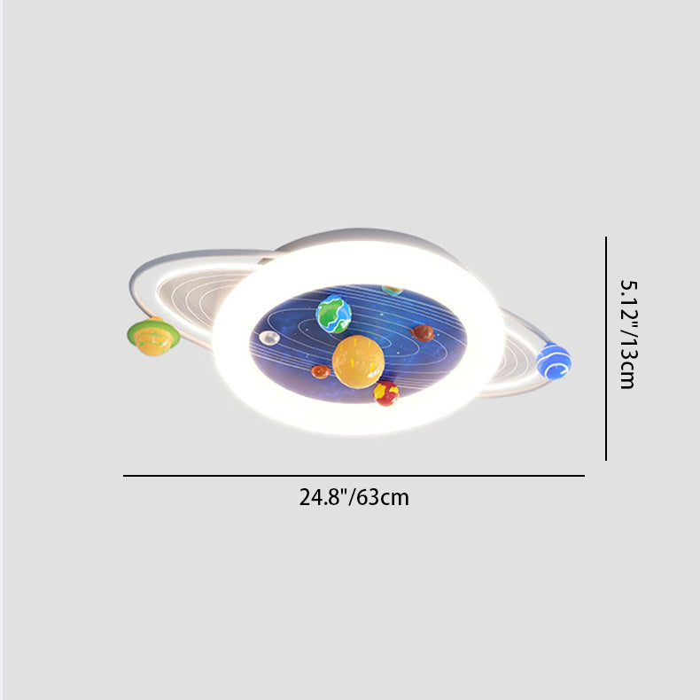 Modern Minimalist Children Round Planet Iron Resin Acrylic LED Flush Mount Ceiling Light For Bedroom Cuvalon