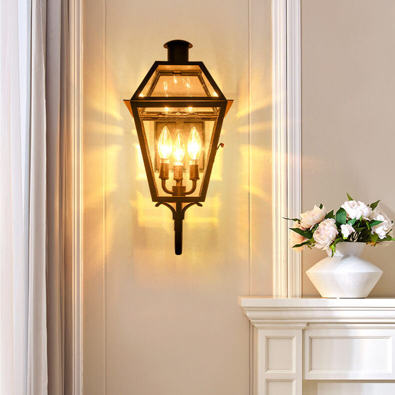 Industrial Waterproof Glass Lantern Iron 3-Light Outdoor Wall Sconce Lamp Cuvalon