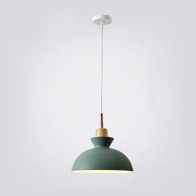 Contemporary Nordic Oak Wood Iron Bell Cone Dome 1-Light Pendant Light For Living Room Cuvalon