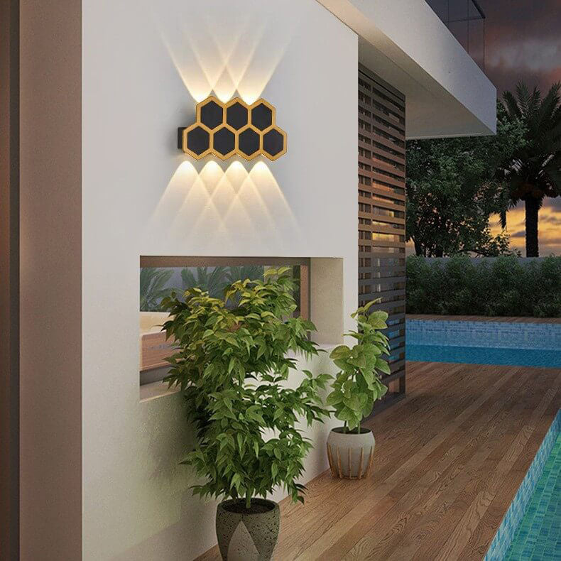Outdoor Simple Hexagonal Combination Black Gold LED Wall Sconce Lamp Cuvalon