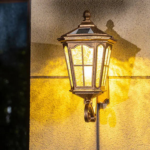 European Solar Outdoor Lantern Aluminum Glass Waterproof 1-Light Wall Sconce Lamp Cuvalon