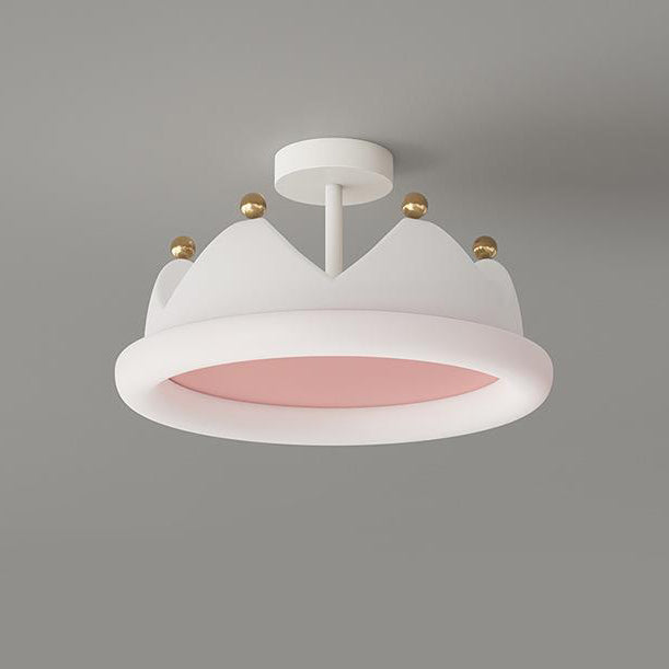 Contemporary Creative Kids Crown Iron PE LED Semi-Flush Mount Ceiling Light For Bedroom Cuvalon