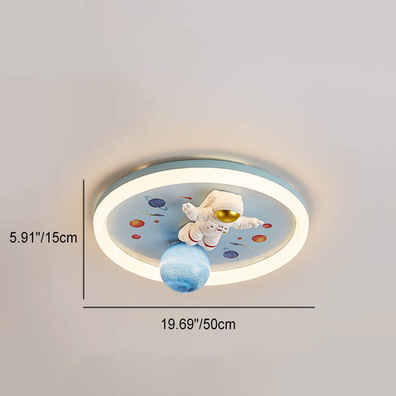 Childlike Cartoon Resin Astronaut Round Acrylic LED Flush Mount Ceiling Light Cuvalon
