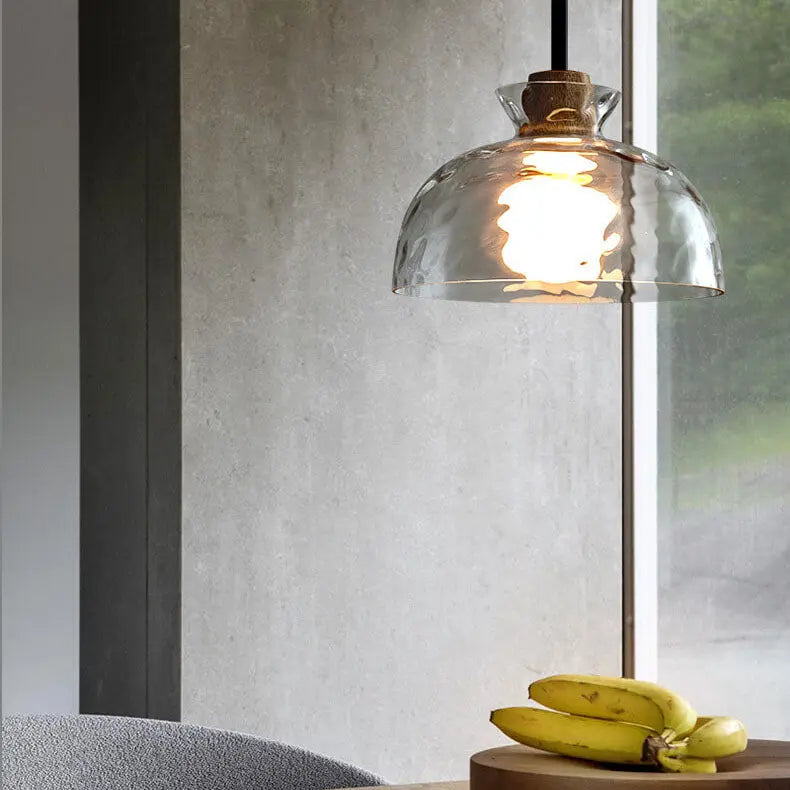 Nordic Clear Rippled Glass Shaded 1-Light Pendant Light Cuvalon