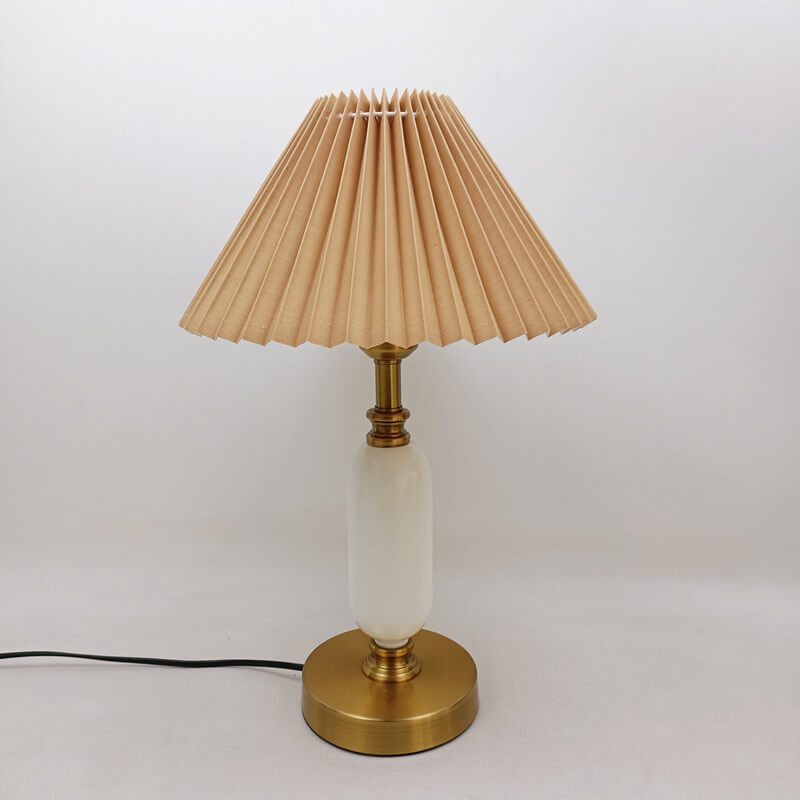 Retro Pleated Shade Column Base 1-Light Table Lamp Cuvalon