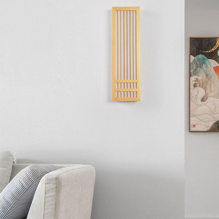 Simple Solid Wood Rectangular 1-Light Japanese Wall Sconce Lamp Cuvalon