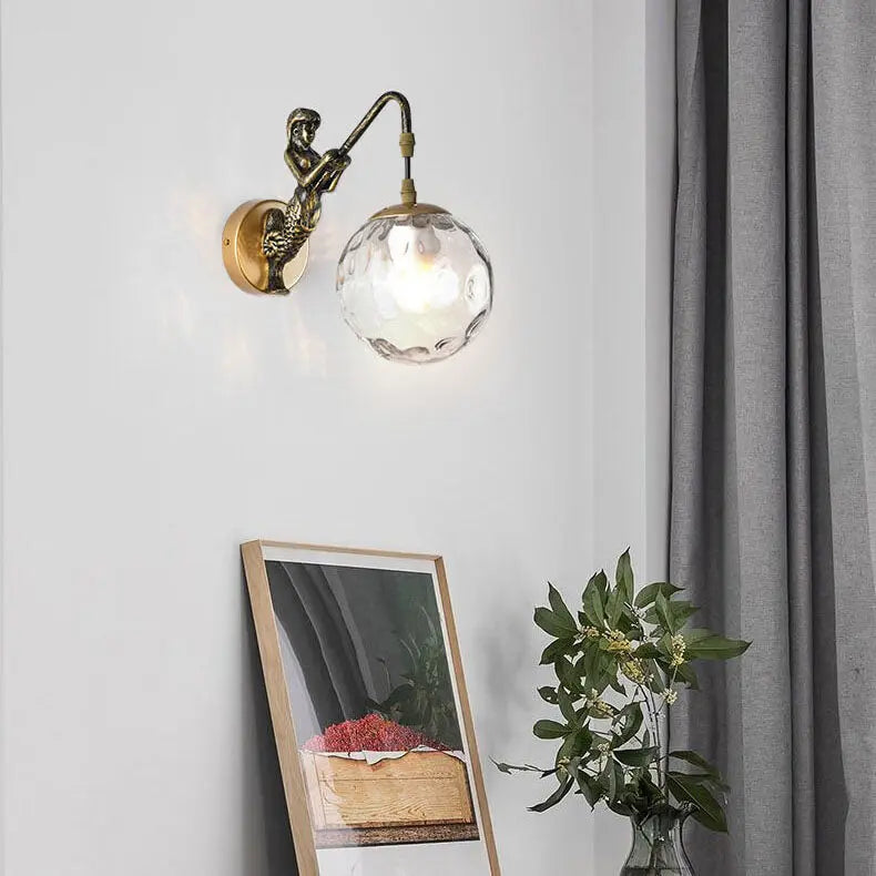Vintage Rustic Mermaid Orb 1-Light Wall Sconce Lamp Cuvalon