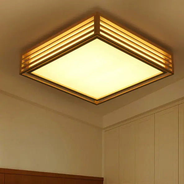 Nordic Solid Wood Square LED Japanese Tatami Flush Mount Ceiling Light Cuvalon