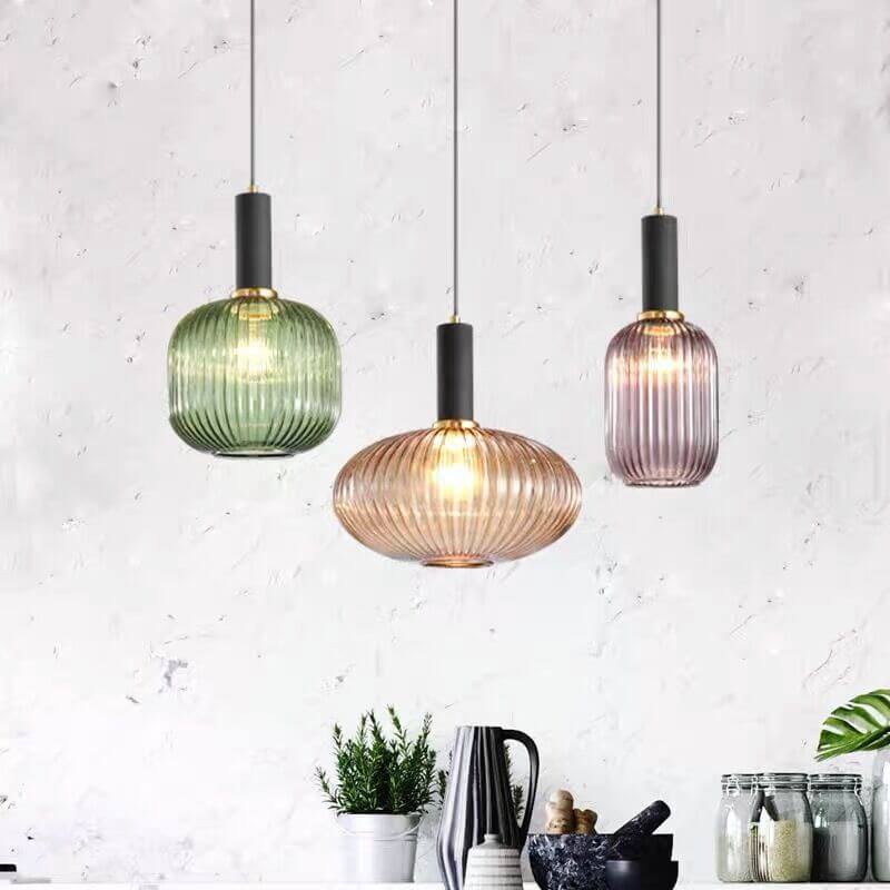 Minimalist Striped Glass Lantern 1-Light Pendant Light Cuvalon