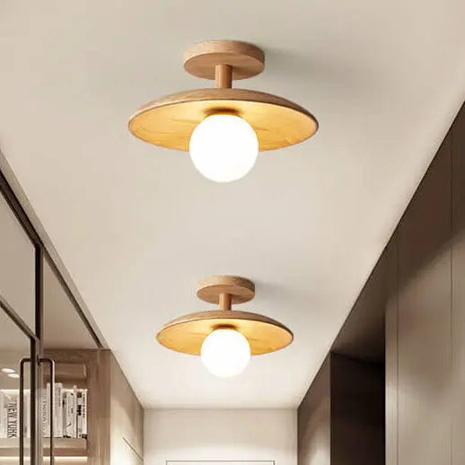Nordic Creative Wooden Dome 1-Light Semi-Flush Mount Ceiling Light Cuvalon