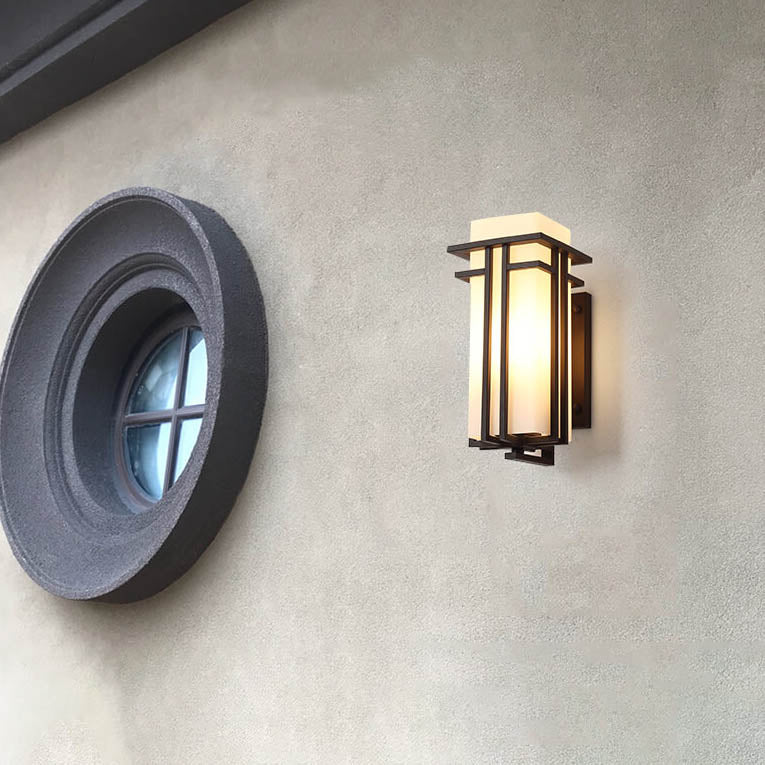 Modern Glass Square Iron 1-Light Waterproof Outdoor Wall Sconce Lamp Cuvalon