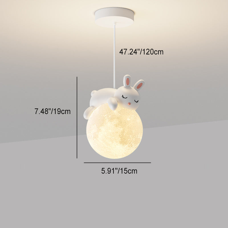 Contemporary Creative Resin Animal Rabbit Moon 1-Light Kids Pendant Light For Living Room Cuvalon