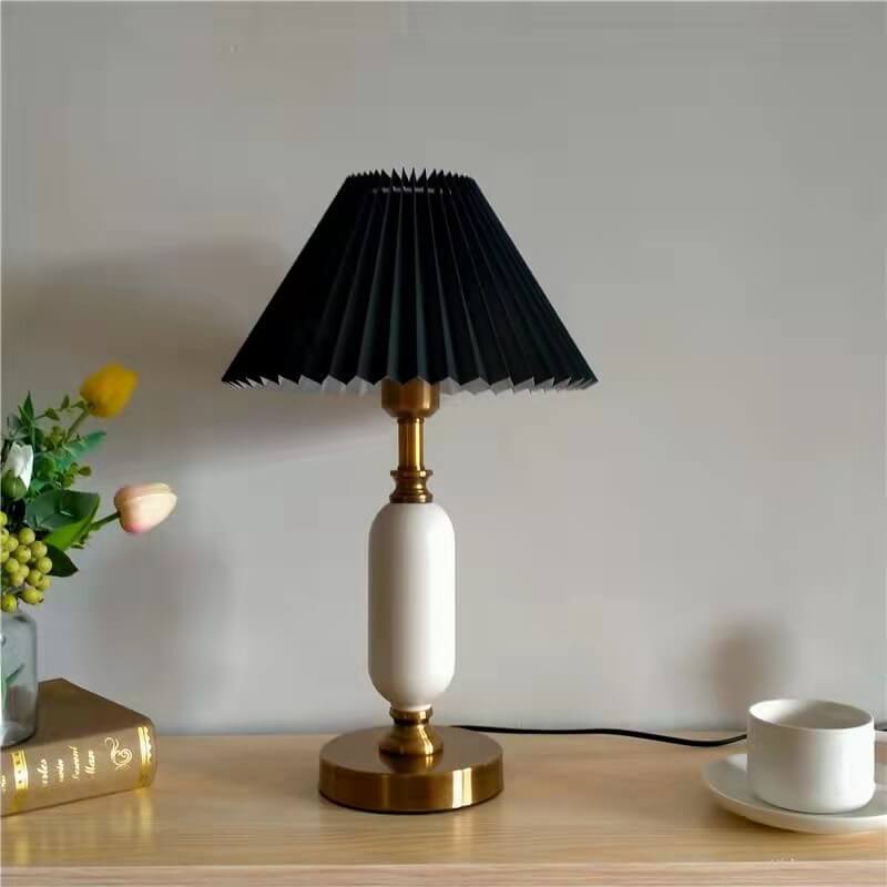Retro Pleated Shade Column Base 1-Light Table Lamp Cuvalon