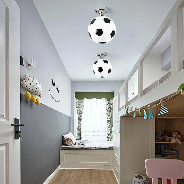 Creative Basketball Soccer Glass 1-Light Semi-Flush Mount Ceiling Light Cuvalon