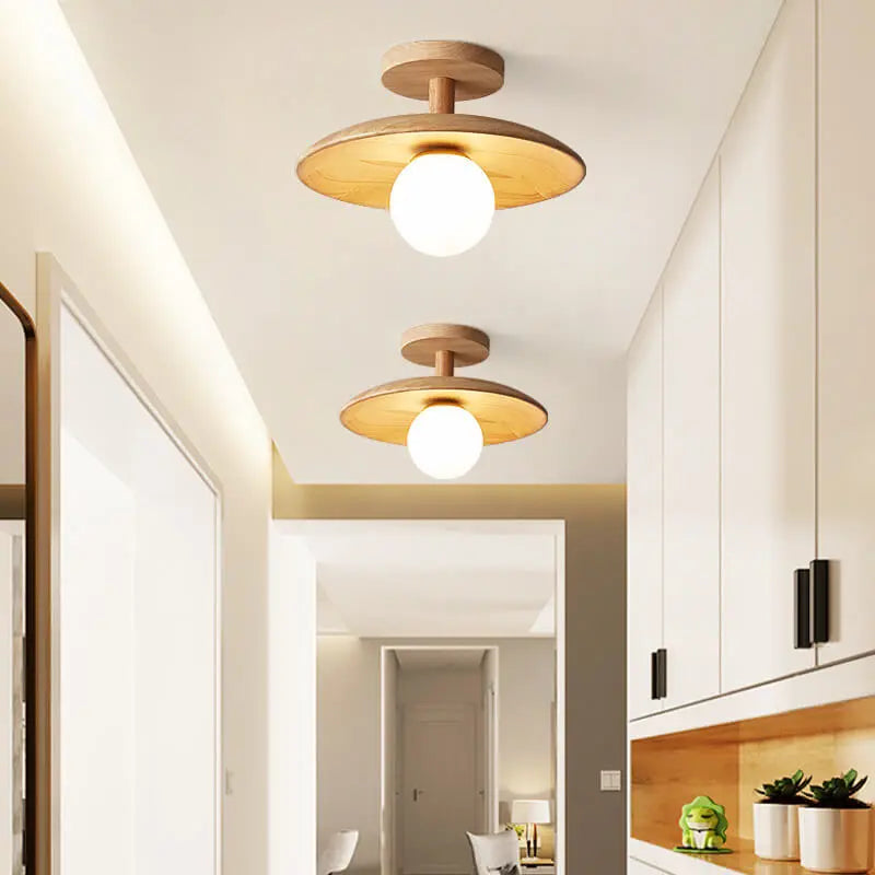 Nordic Creative Wooden Dome 1-Light Semi-Flush Mount Ceiling Light Cuvalon