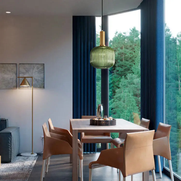 Minimalist Striped Glass Lantern 1-Light Pendant Light Cuvalon