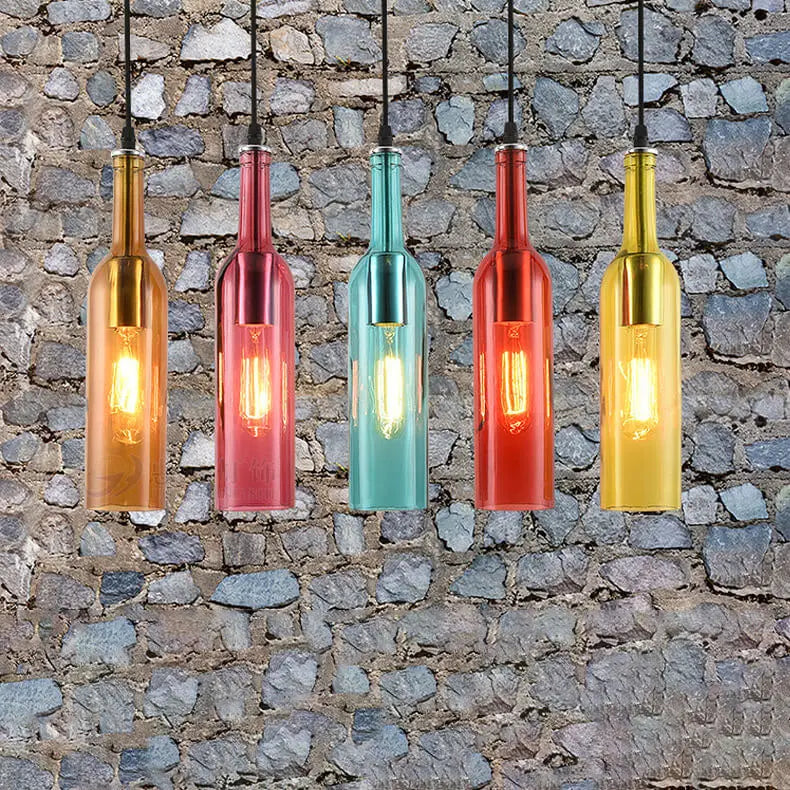 Antique Glass Wine Bottle 1-Light Pendant Light Cuvalon