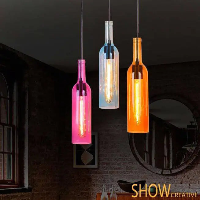 Antique Glass Wine Bottle 1-Light Pendant Light Cuvalon