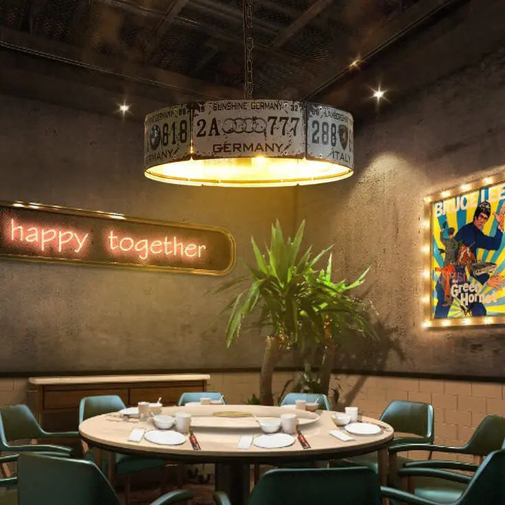 Contemporary Industrial Creative Square Rectangular License Plate Metal 3/5 Light Chandelier for Living Room Cuvalon