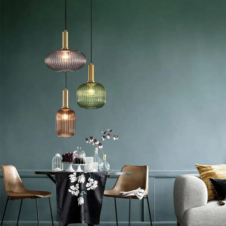 Minimalist Striped Glass Lantern 1-Light Pendant Light Cuvalon