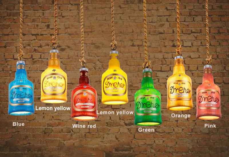 Contemporary Industrial Colorful Bottle Resin 1-Light Pendant Light Cuvalon